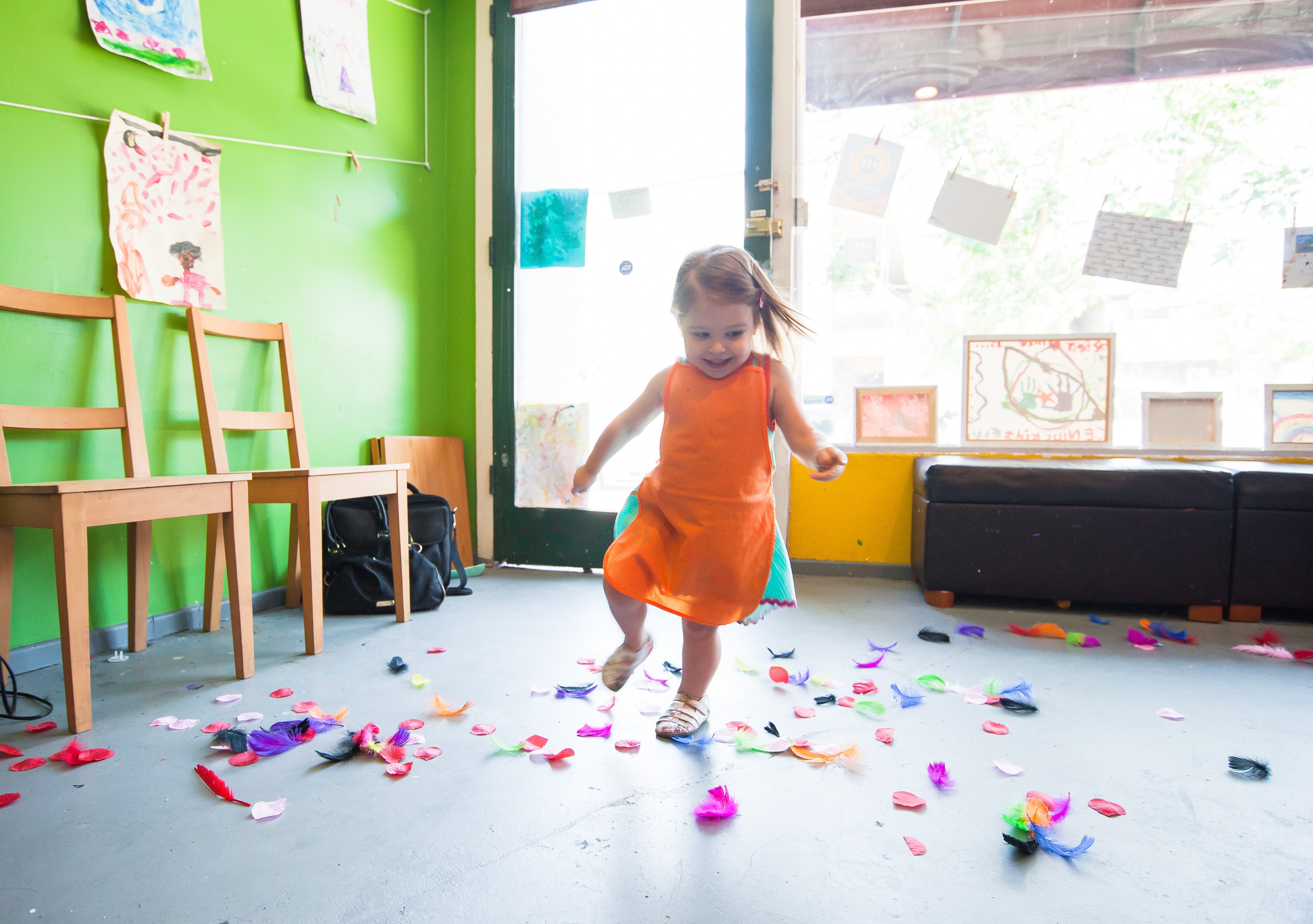 a child playing inside the classrom